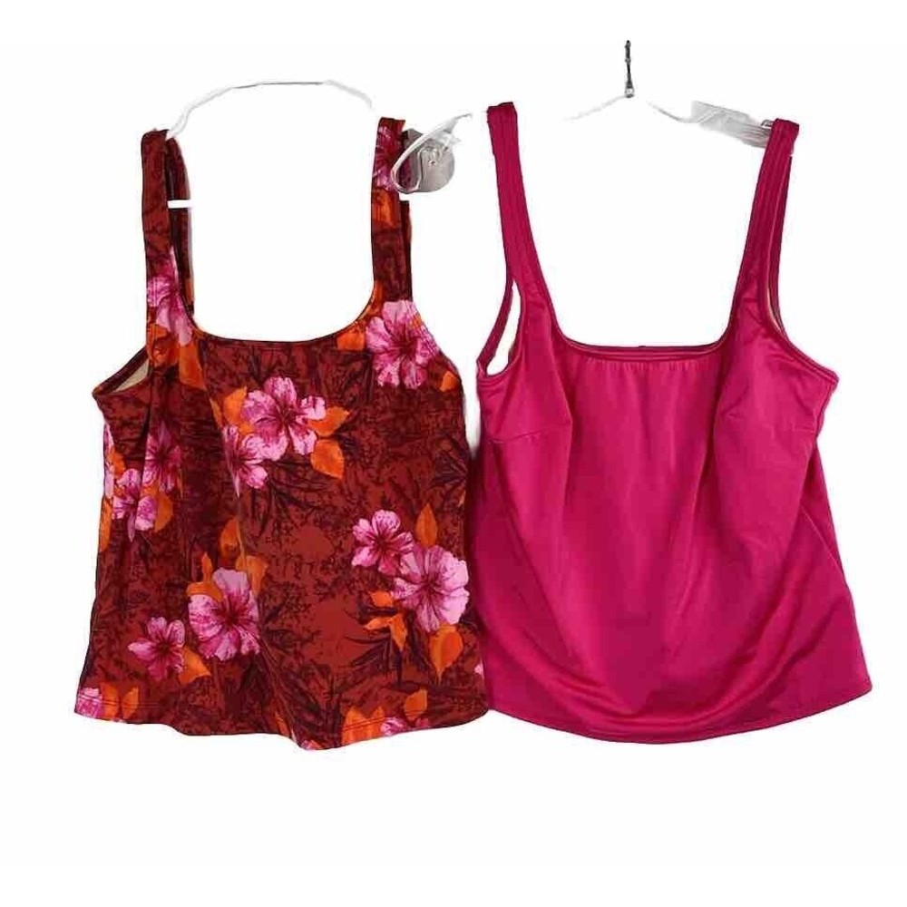 Lands End Tankini Swimsuit Tops Lot Of 2 Size 14 Pink Floral Swim Beach Vacation